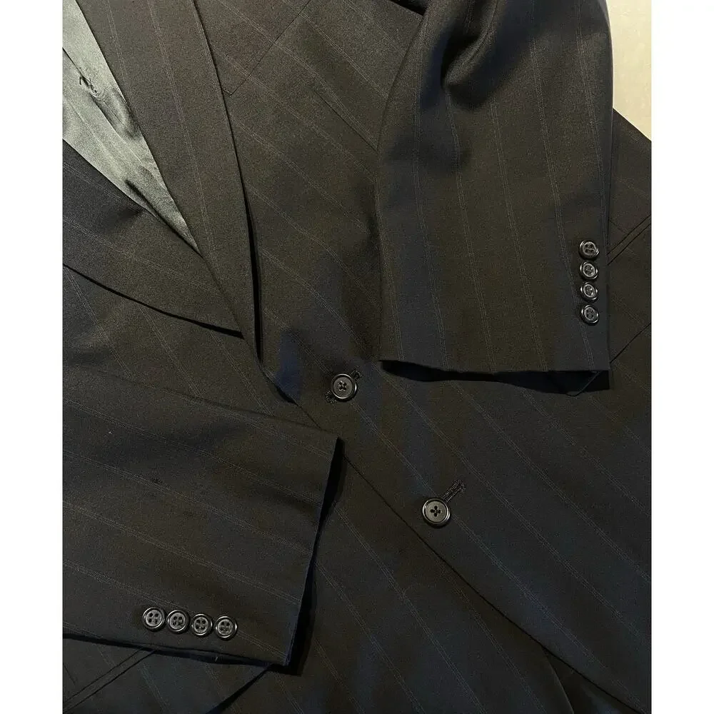 Vtg Austin Reed Suit 44-46L 38x30 Midnight Blue / Starlight Blue Stripe Classic